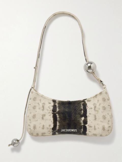 JACQUEMUS Le Bisou Perle embellished snake-effect leather shoulder bag Beige
