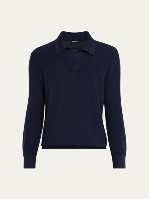 ZEGNA Men's Cashmere and Mulberry Silk Waffle Knit Polo Sweater