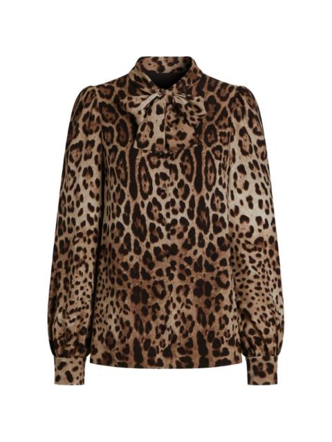 Dolce & Gabbana leo-print silk charmeuse shirt