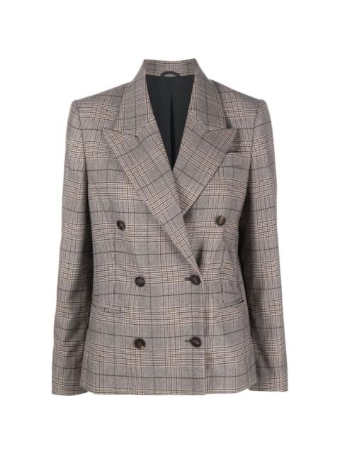 plaid check-pattern double-breasted blazer