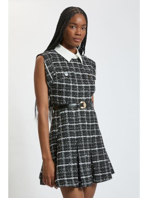 KAREN MILLEN Sparkle Tweed Contrast Collar Mini Dress