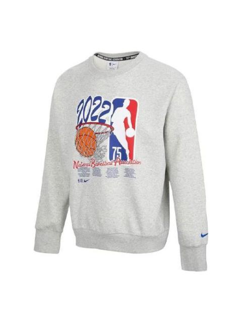 Nike NBA Eam 31 Courtside Logo Printing Fleece Stay Warm Knit Pullover Round Neck Gray DH9183-050