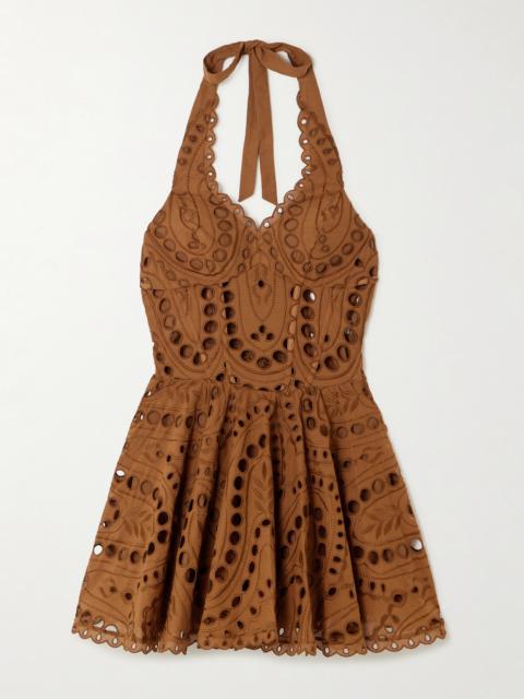 Charo Ruiz Sandlight Broderie Anglaise Cotton-blend Halterneck Mini Dress