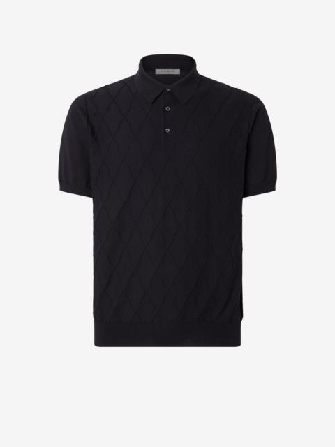 CORNELIANI Navy blue button-up organic cotton polo shirt