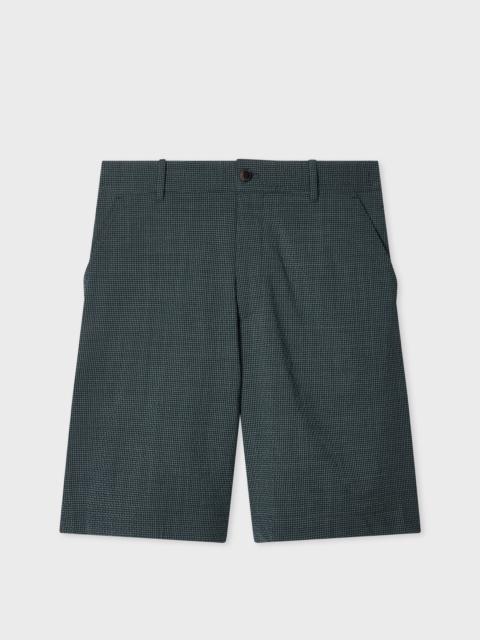 Paul Smith Dark Green Stretch-Wool Seersucker Check Shorts