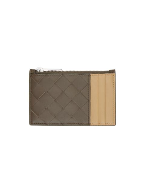 Brown & Tan Intrecciato Zippered Card Holder