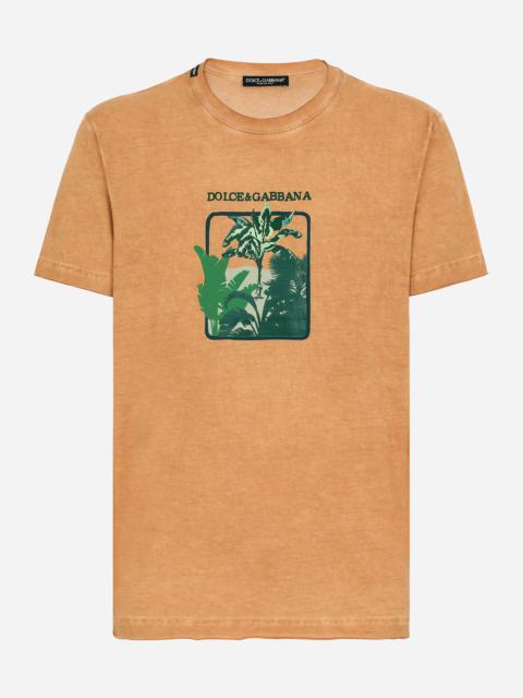 Dolce & Gabbana Short-sleeved cotton T-shirt with banana tree print