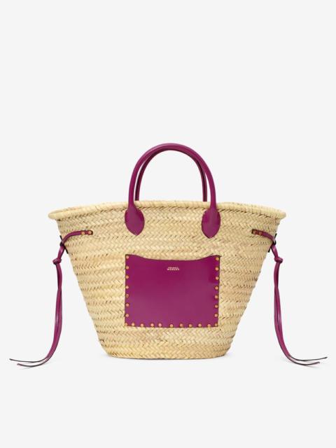 CADIX RAFFIA AND LEATHER BASKET BAG