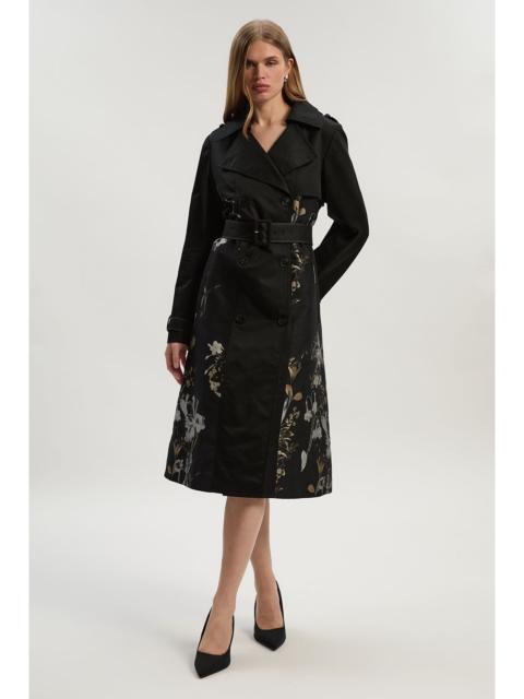 KAREN MILLEN Printed Jacquard Trench Mix Coat