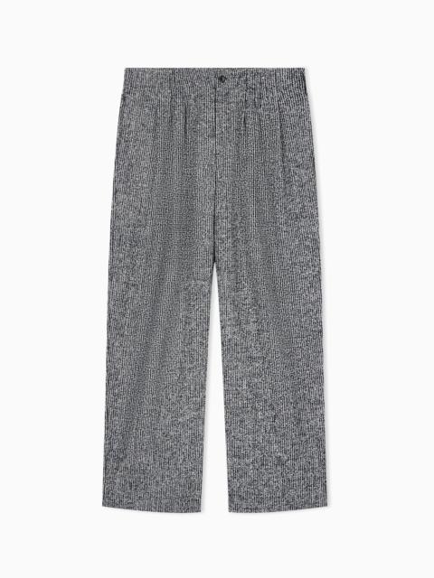 EMPORIO ARMANI PATTERNED WOOL BLEND TROUSERS WITH PLEATS AND SIDE POCKETS
