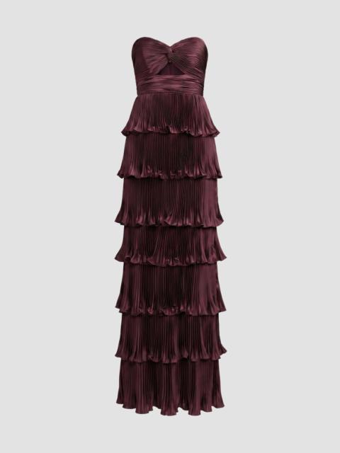 MAC DUGGAL Women's Ieena Pleated Charmeuse Strapless Tiered Ruffle Gown - Aubergine