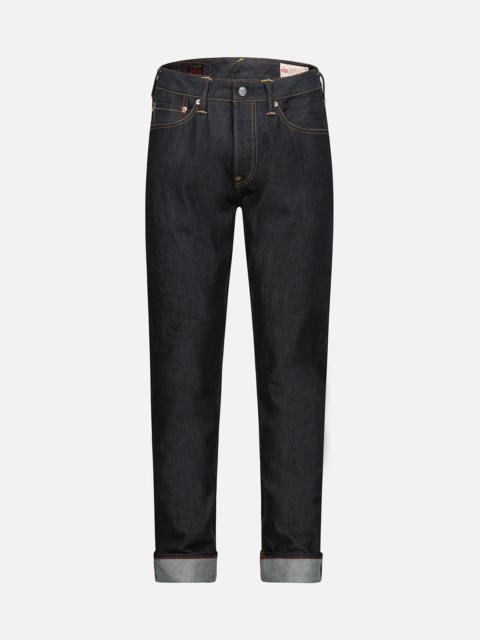 EVISU TREASURE AND CLOUD-PATTERN DAICOCK PRINT CARROT FIT SELVEDGE DENIM JEANS #2017