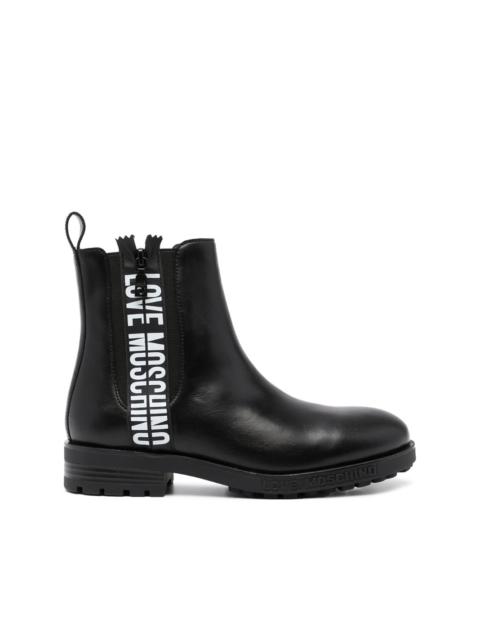 logo-print leather ankle boots