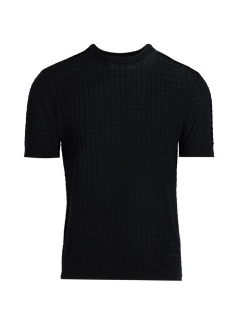 EMPORIO ARMANI Men's Textured Knit Short-Sleeve Sweater - Black