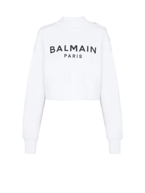 Balmain Eco-responsible cotton cropped sweatshirt with Balmain logo print