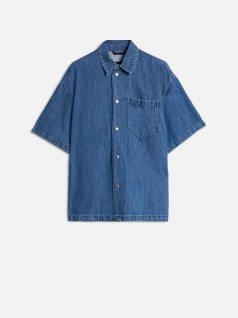7 For All Mankind SHORT SLEEVE DENIM OVERSHIRT in Indigo Linen Cloudbreak