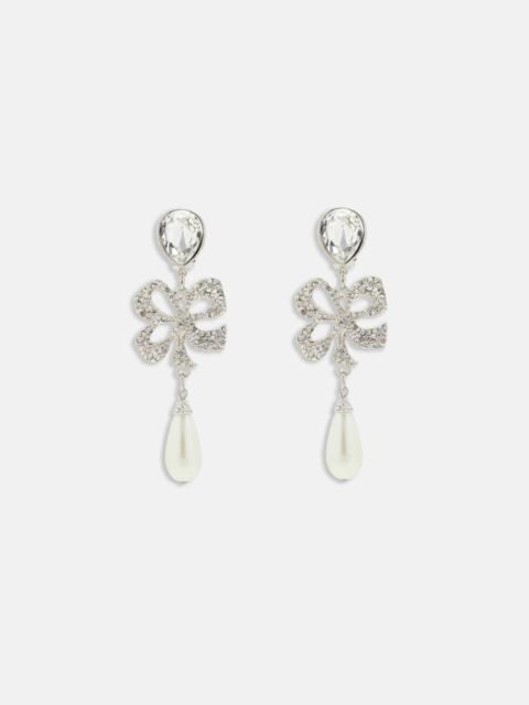 Alessandra Rich CRYSTAL BOW EARRINGS WITH PENDANT PEARL