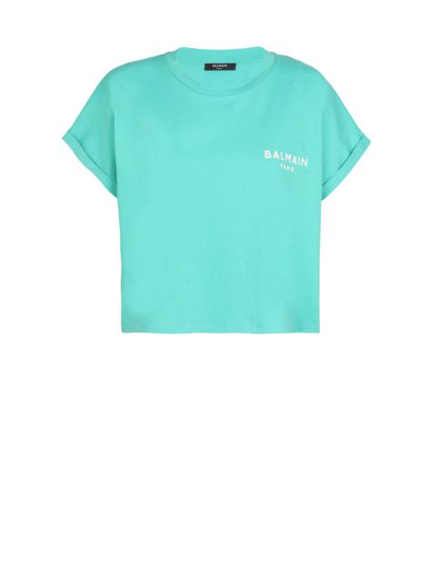 Eco-responsible cropped cotton T-shirt with Balmain logo print