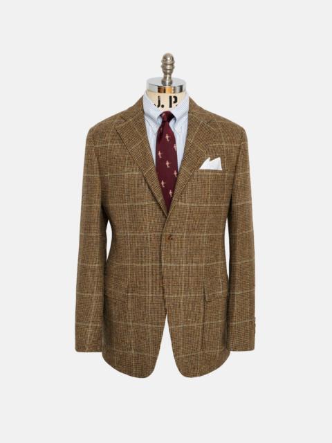 J. PRESS MADE-IN-USA LIGHT BROWN TIC WEAVE WINDOWPANE CHEVIOT TWEED SPORT COAT