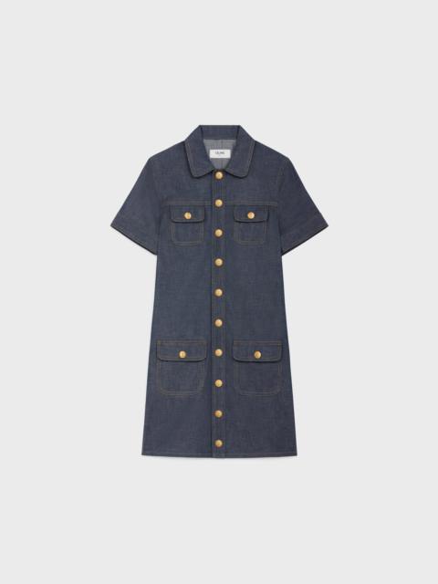 CELINE mini dress in raw wash denim