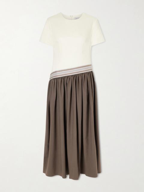 ABADIA Sadu Asymmetric Grosgrain-trimmed Cotton-jersey And Twill Maxi Dress