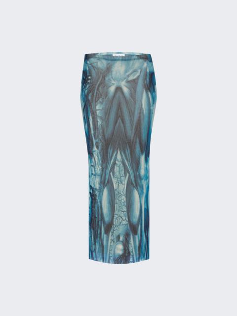 Jean Paul Gaultier Mesh Long Skirt Blue Écorché Print