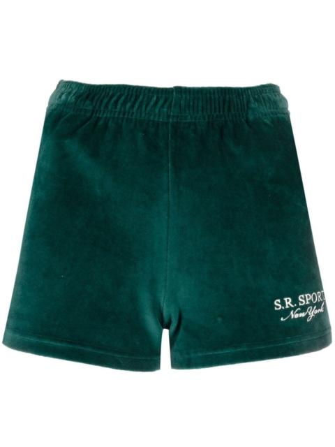 Sporty & Rich embroidered-logo velour shorts