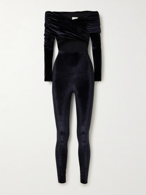 MAYGEL CORONEL Bagolo Cutout Draped Stretch-velvet Jumpsuit