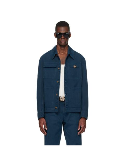 VERSACE Navy Overdyed Canvas Carpenter Jacket