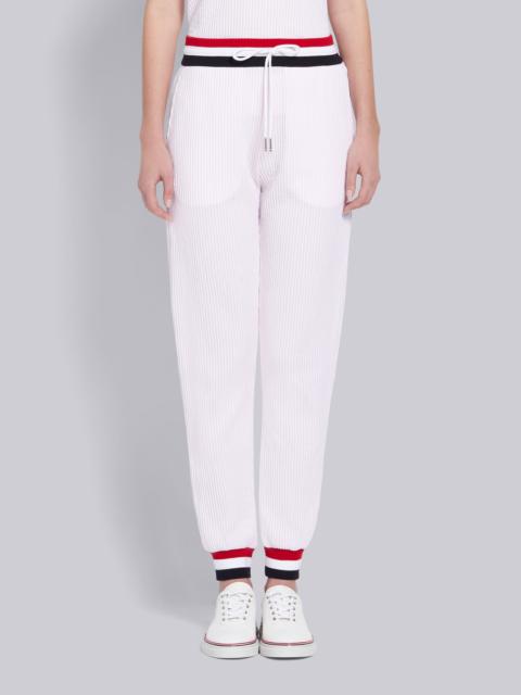 Thom Browne Light Pink Cotton Seersucker Tricolor Striped Waistband Sweatpants