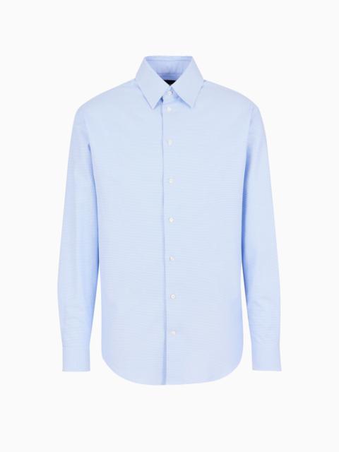 EMPORIO ARMANI Textured cotton shirt with micro houndstooth motif