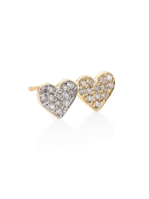 SYDNEY EVAN Women's Small Double Heart 14K Yellow Gold & Diamond Pavé Heart Single Earring Stud - Yellow White G