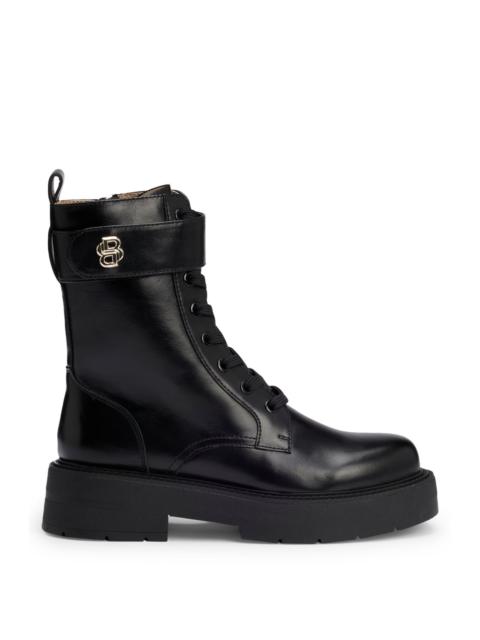 BOSS LACE-UP BOOTS IN LEATHER WITH DOUBLE B MONOGRAM