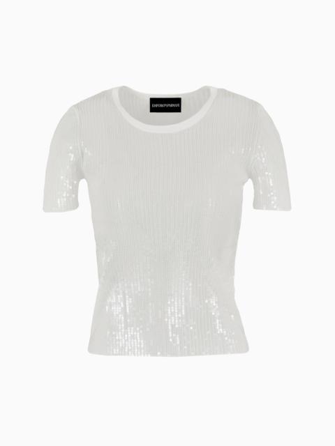 Ribbed jumper with all-over sequin embroidery