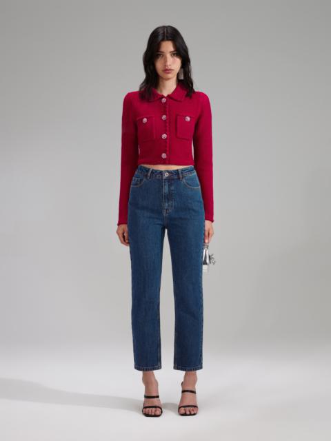 self-portrait Red Melange Knit Crop Cardigan