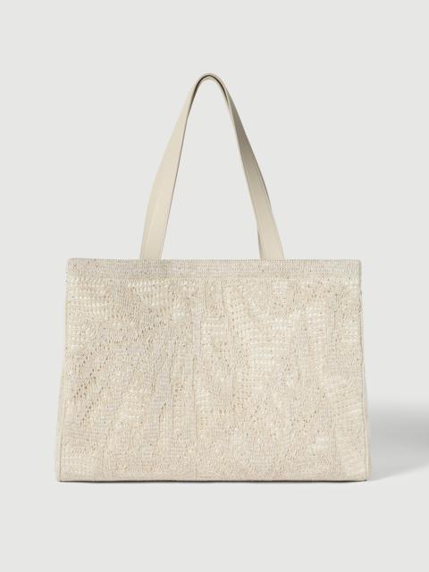 Brunello Cucinelli Dazzling water lillies knit tote bag in linen and cotton