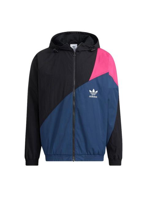 adidas originals Ts Wb Logo Printing Colorblock hooded track Jacket Black H46704