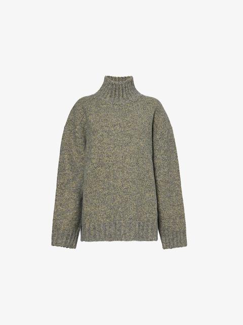 Oversized high-neck alpaca-blend knitted jumper