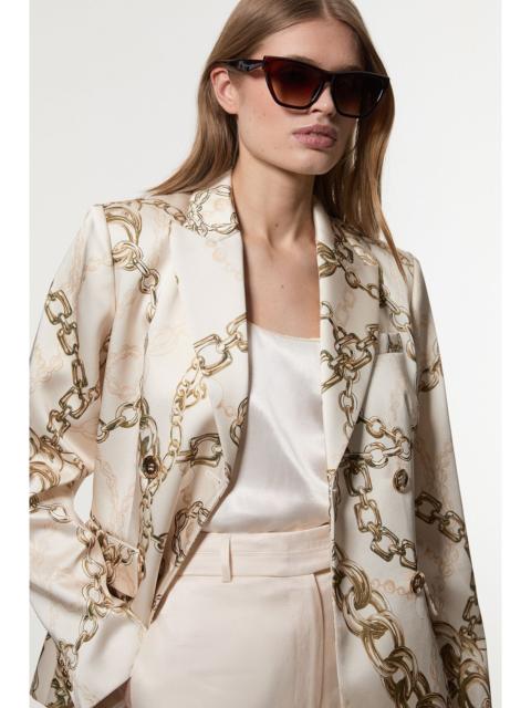 KAREN MILLEN Structured Viscose Satin Chain Print Tailored Double Breasted Blazer