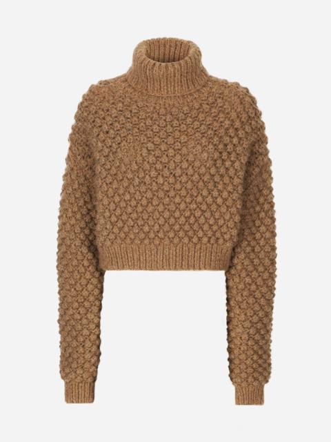 Hazelnut-stitch alpaca turtle-neck sweater