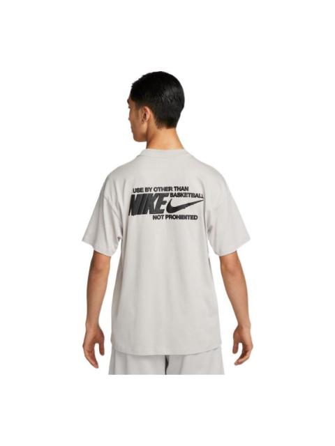 Nike Men's Nike Solid Color Ribbed Collar Back Printing Short Sleeve Gray T-Shirt DZ3028-012