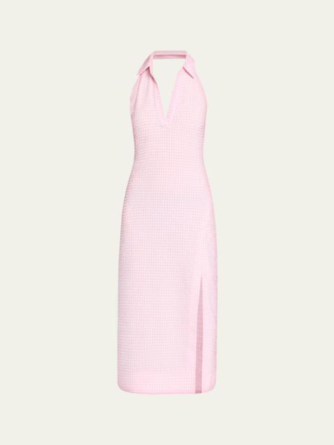 SIMKHAI Clairmont Seersucker Gingham Halter Dress