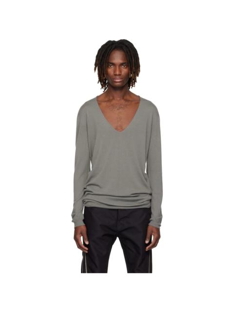Rick Owens Gray Temple Oversize Extreme V Neck Sweater