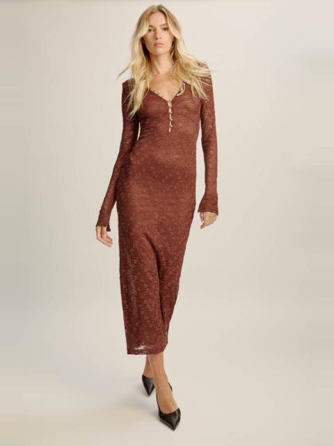BARDOT Zenia Long Sleeve Midi Dress In Chocolate
