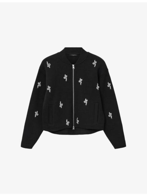 ALLSAINTS Rhea Snake-Embellished Cotton-Blend Bomber Jacket