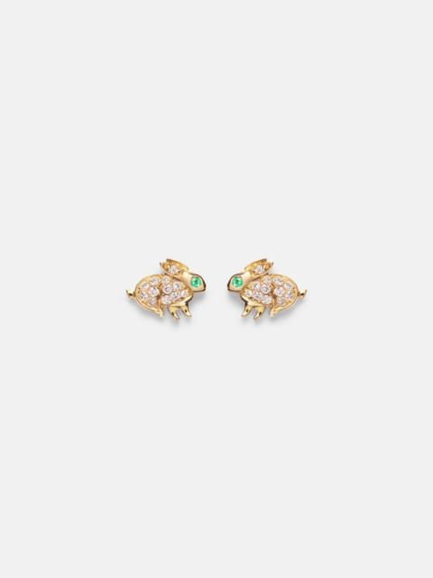 ANITA KO Bunny 18kt gold earrings with diamonds and emeralds