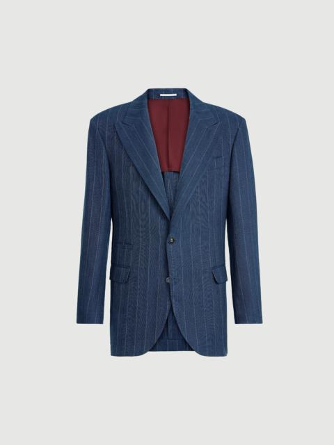 Brunello Cucinelli Hemp and silk chalk stripe chevron Tailor blazer with peak lapels