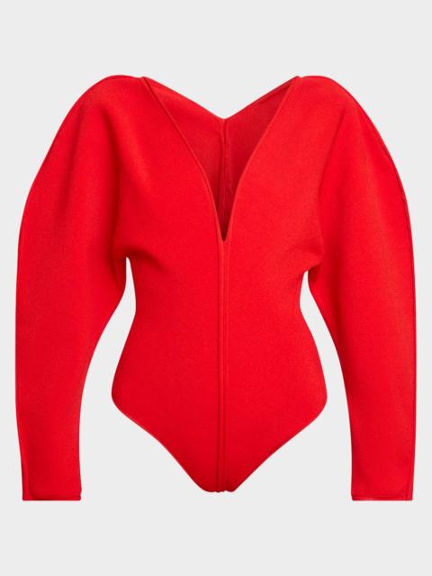 Givenchy Puff-Sleeve Deep V-Neck Bodysuit