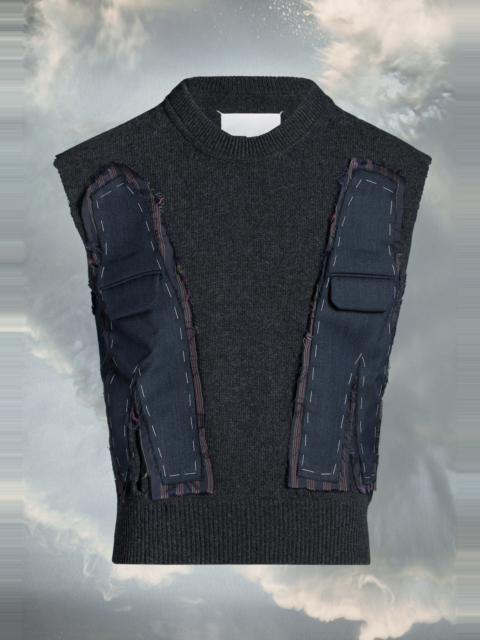 Printed distressed wool sweater vest