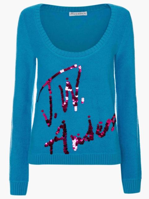 JW Anderson SCOOP NECK SEQUINS LOGO JUMPER